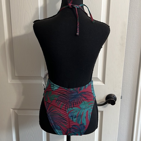 NWT Bikini Lab Palm Leaf Plunge Halter One Piece SwimSuit Size XS - Picture 2 of 7